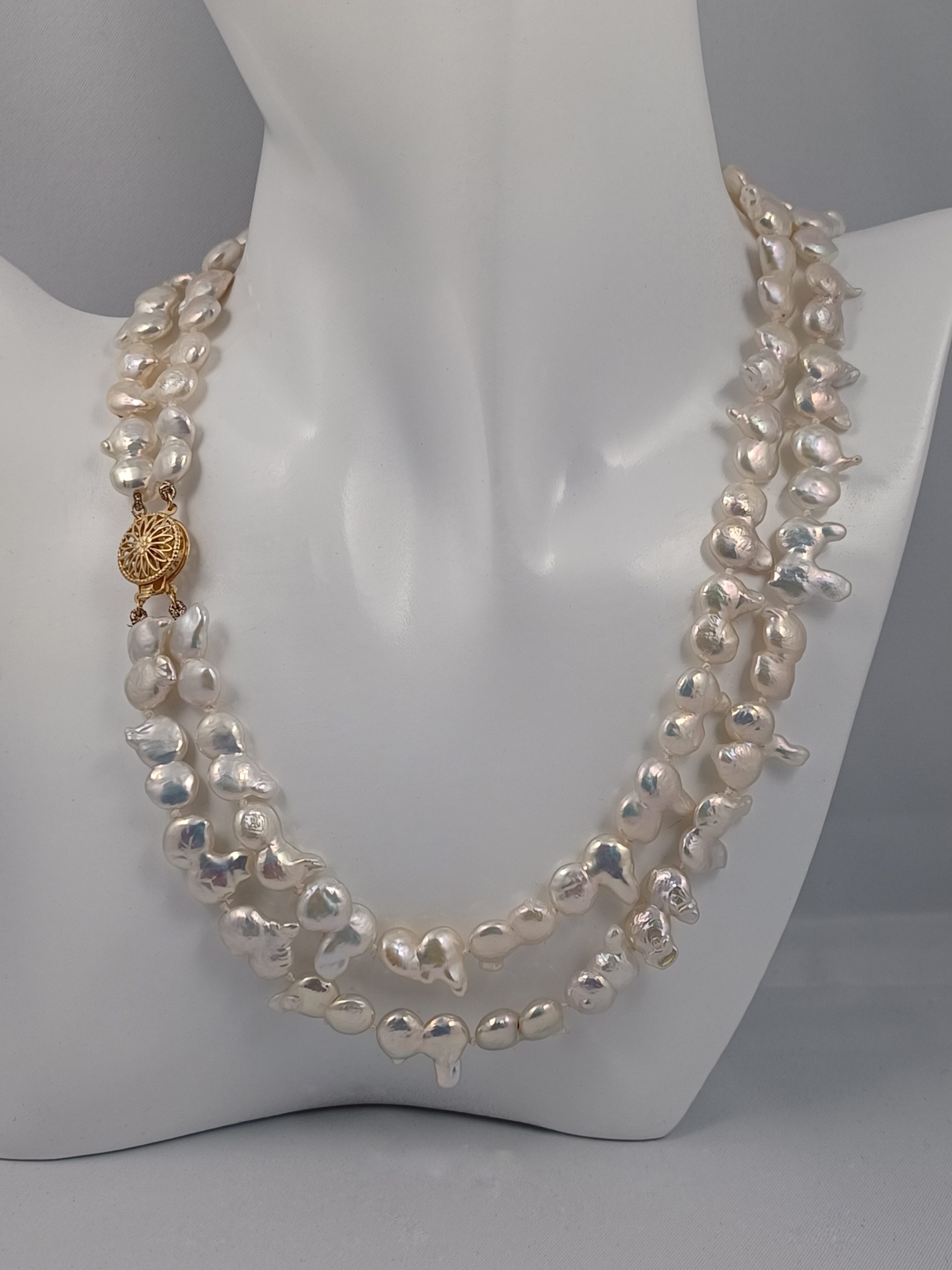 Ava Double Strand Twin Baroque Pearl Necklace - Image 4
