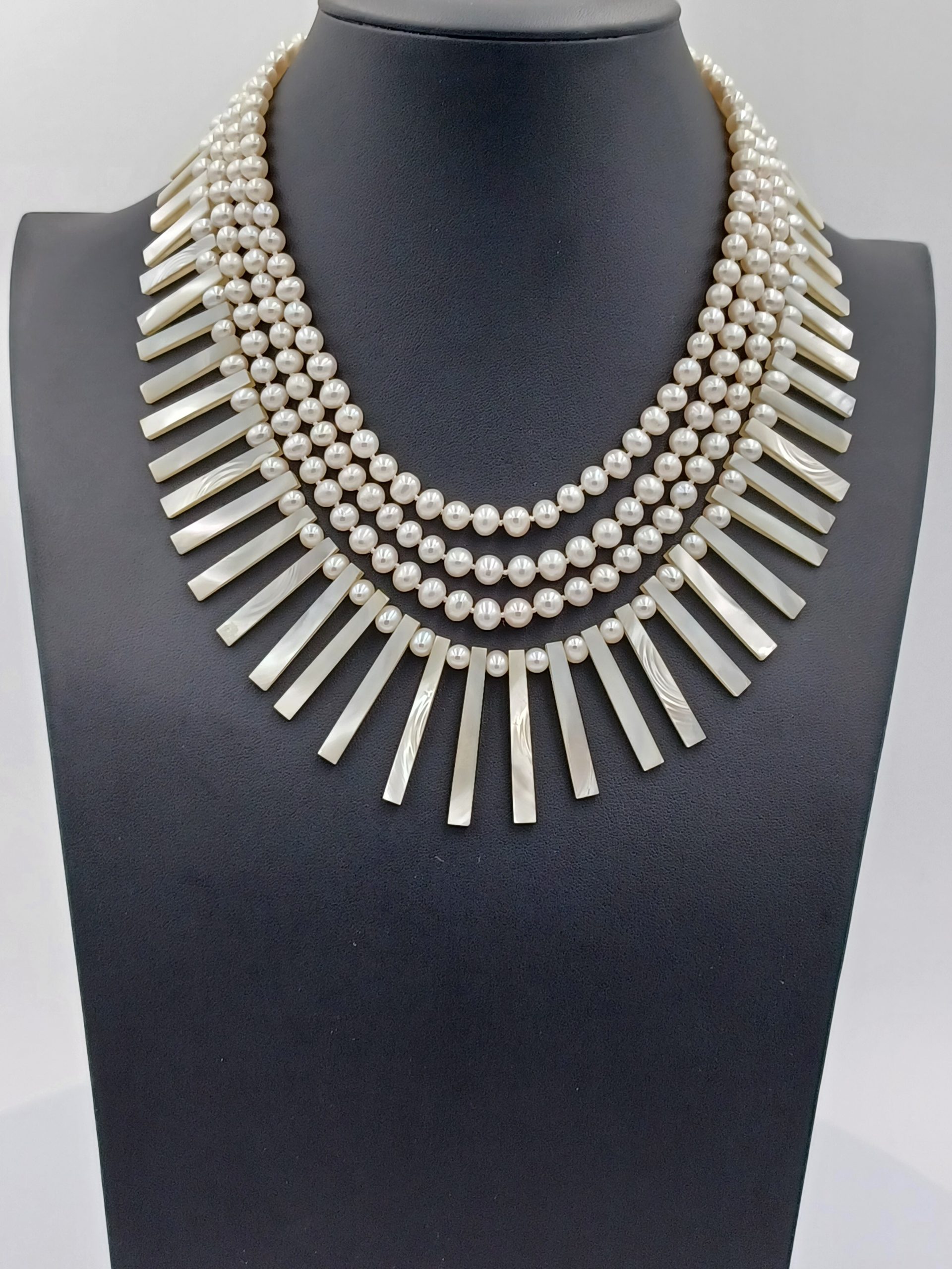 Angle Multi Strand Pearl Necklace